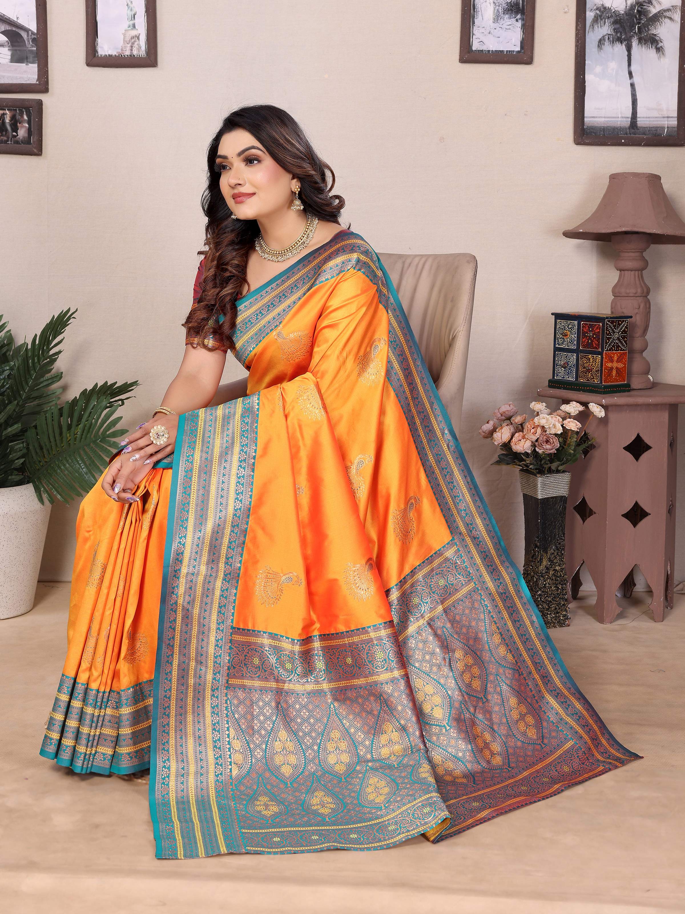 Sonakshi Women's Fenta Banarasi Silk Zari Woven Traditional Saree with Blouse
