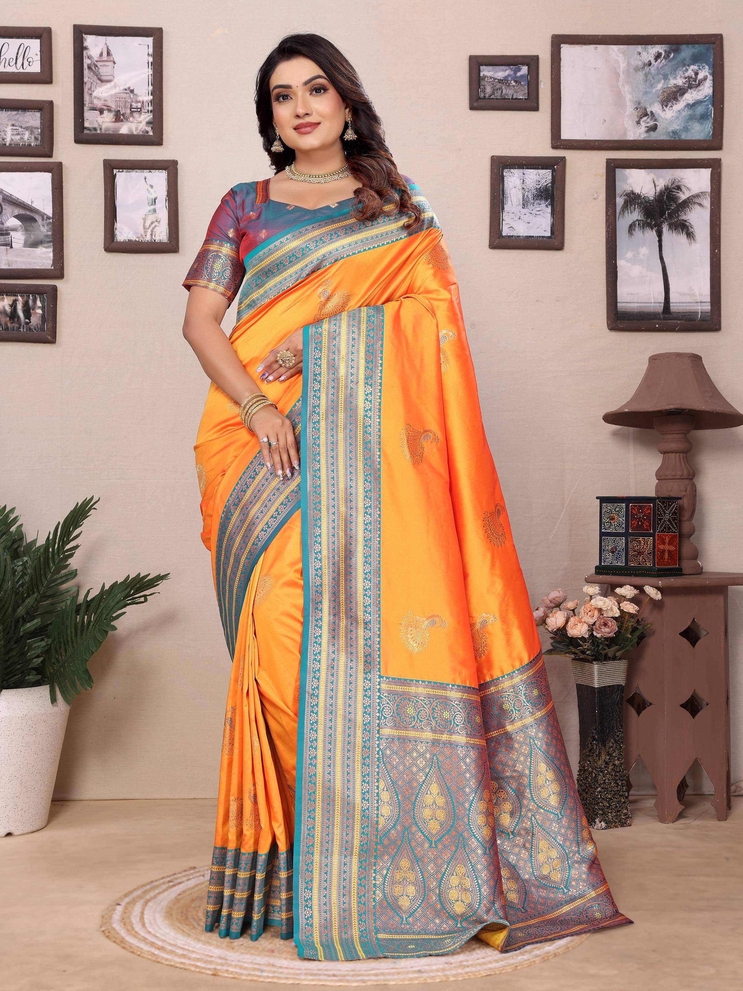 Sonakshi Women's Fenta Banarasi Silk Zari Woven Traditional Saree with Blouse