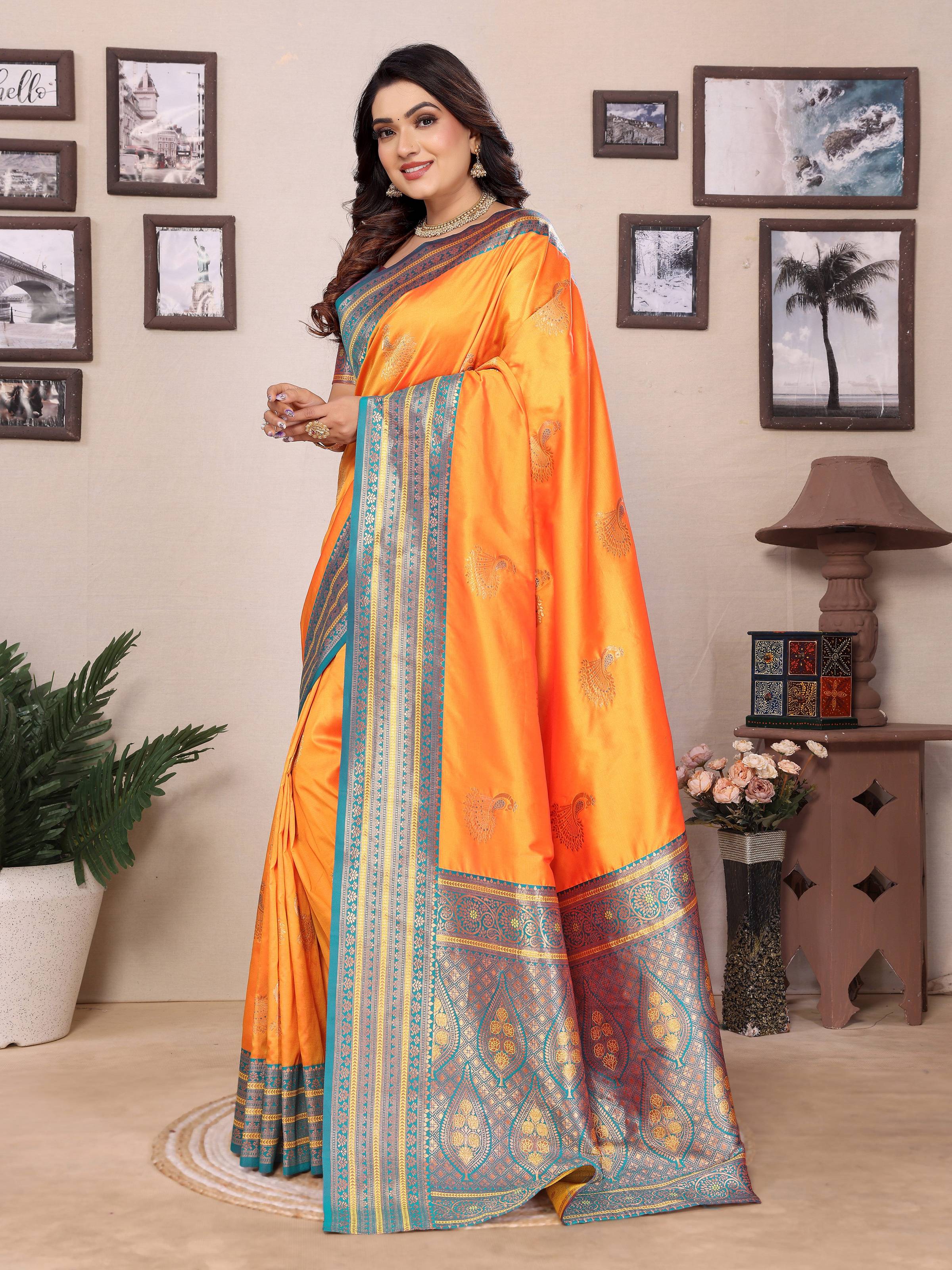 Sonakshi Women's Fenta Banarasi Silk Zari Woven Traditional Saree with Blouse