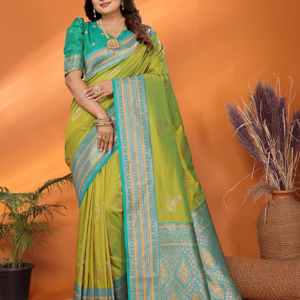 Sonakshi Women's Parrot Banarasi Silk Zari Woven Traditional Saree with Blouse - Distacart
