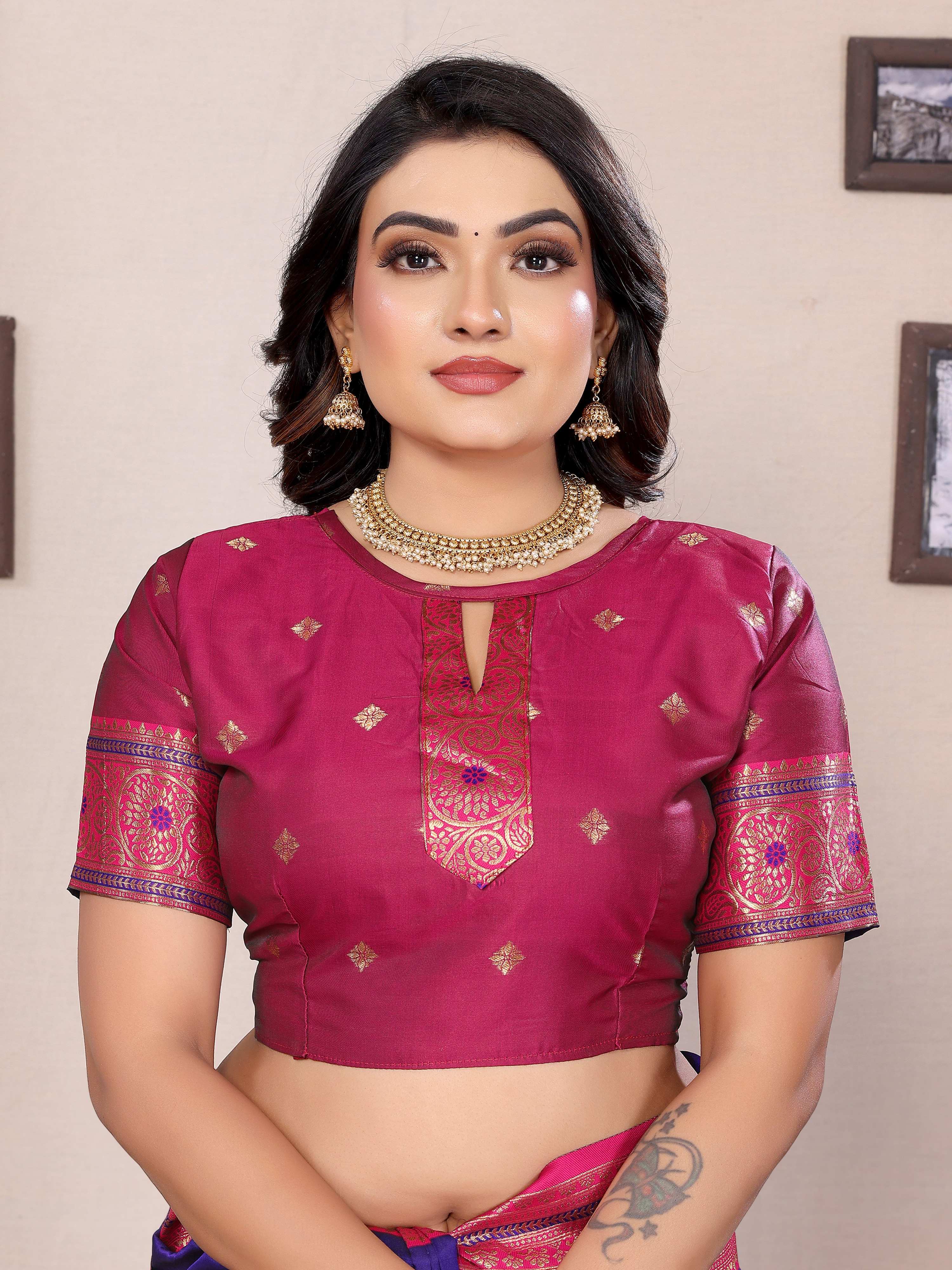 Sonakshi Women's Royal Blue Banarasi Silk Zari Woven Traditional Saree with Blouse