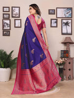 Thumbnail for Sonakshi Women's Royal Blue Banarasi Silk Zari Woven Traditional Saree with Blouse