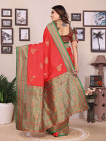Thumbnail for Sonakshi Women's Red Banarasi Silk Zari Woven Traditional Saree with Blouse