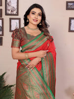 Thumbnail for Sonakshi Women's Red Banarasi Silk Zari Woven Traditional Saree with Blouse