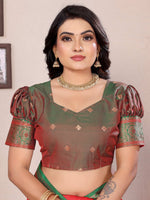 Thumbnail for Sonakshi Women's Red Banarasi Silk Zari Woven Traditional Saree with Blouse