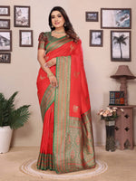 Thumbnail for Sonakshi Women's Red Banarasi Silk Zari Woven Traditional Saree with Blouse