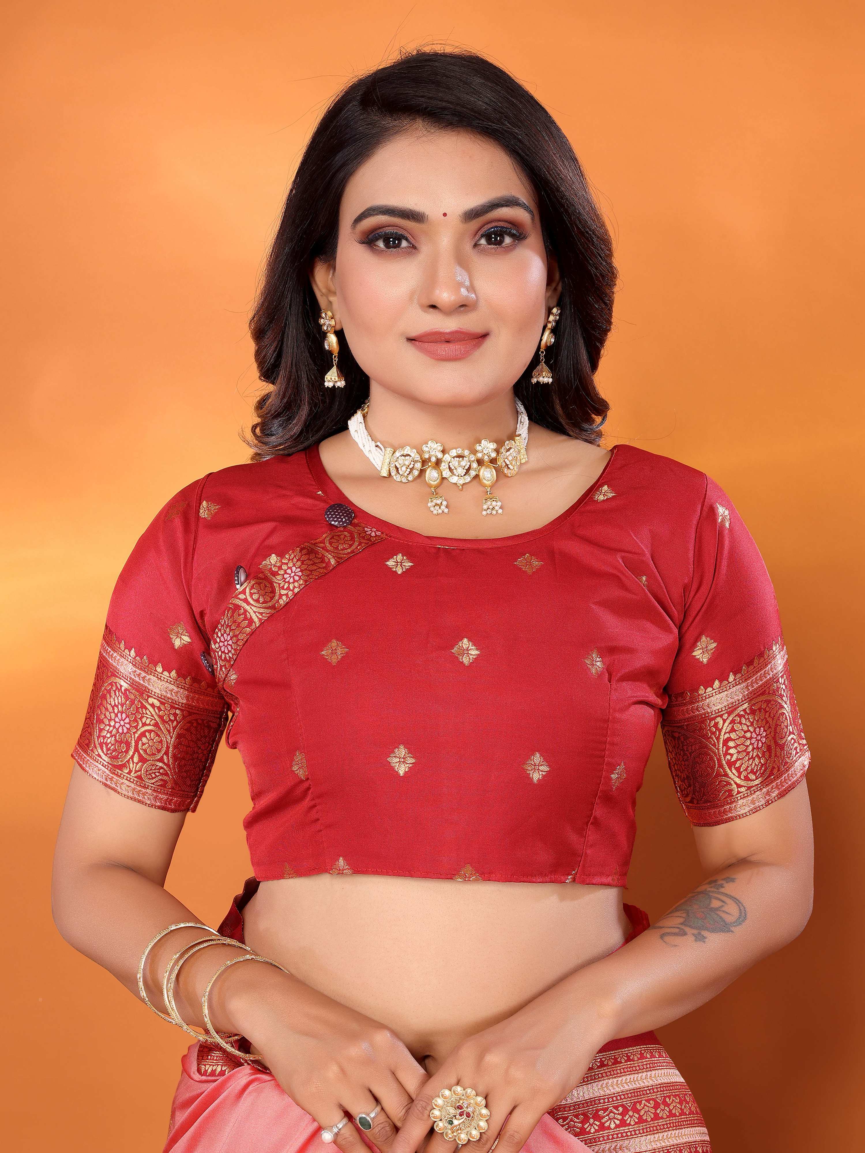 Sonakshi Women's Pink Banarasi Silk Zari Woven Traditional Saree with Blouse