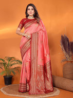 Thumbnail for Sonakshi Women's Pink Banarasi Silk Zari Woven Traditional Saree with Blouse