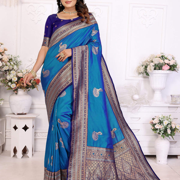 Sonakshi Women's Feroji Banarasi Silk Zari Woven Traditional Saree with Blouse - Distacart