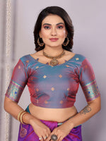 Thumbnail for Sonakshi Women's Lavender Banarasi Silk Zari Woven Traditional Saree with Blouse