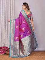 Thumbnail for Sonakshi Women's Lavender Banarasi Silk Zari Woven Traditional Saree with Blouse