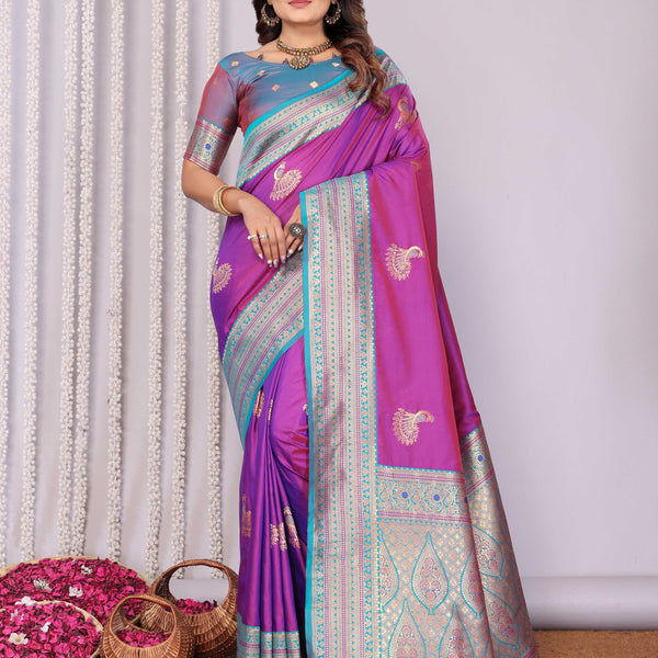 Sonakshi Women's Lavender Banarasi Silk Zari Woven Traditional Saree with Blouse - Distacart