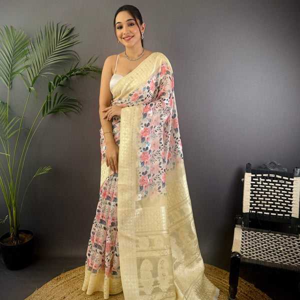 Sonakshi Women's Chandan Blend Silk Jacquard Woven Traditional Saree with Blouse - Distacart