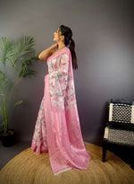 Thumbnail for Sonakshi Women's Pink Blend Silk Jacquard Woven Traditional Saree with Blouse