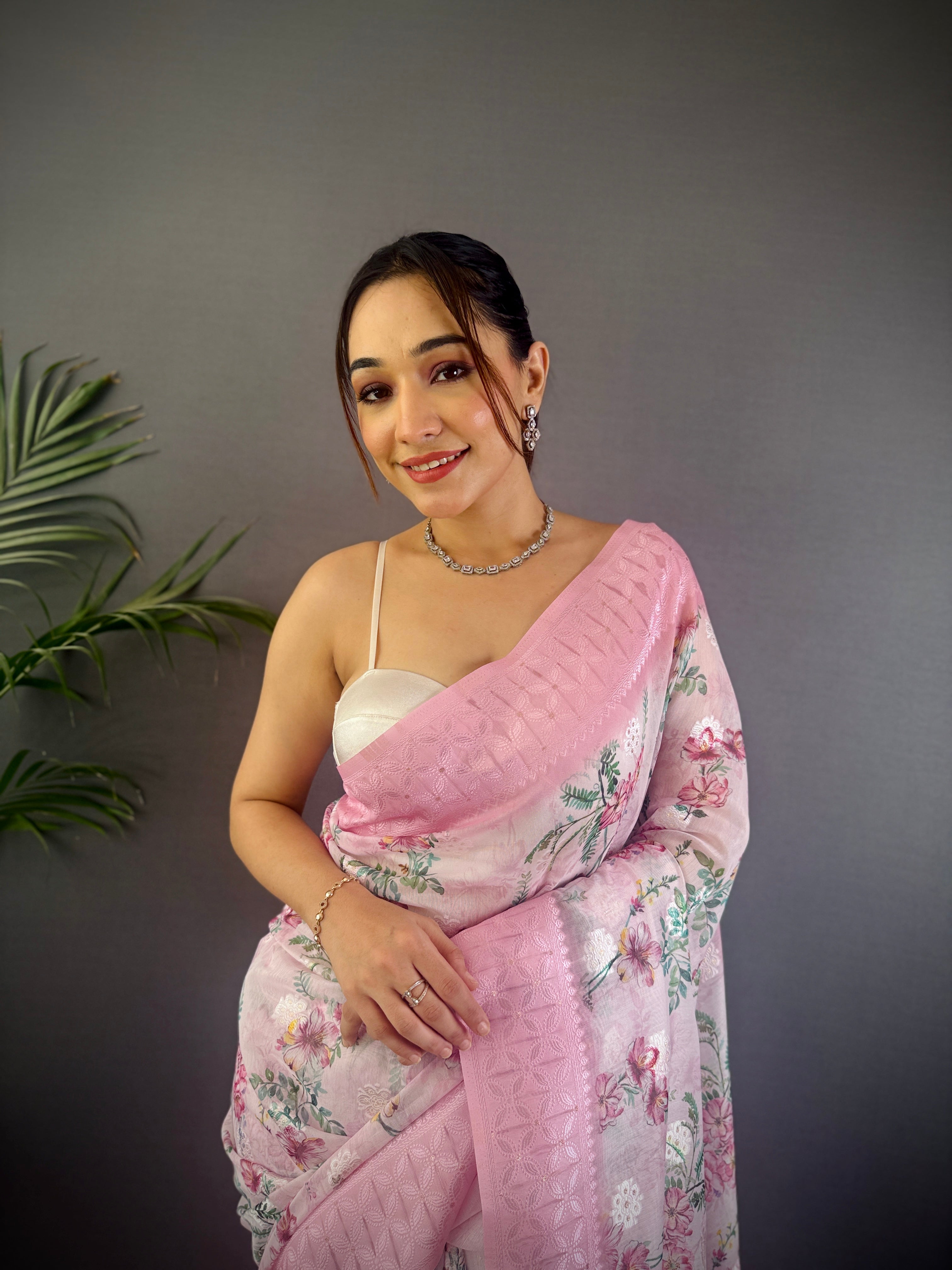 Sonakshi Women's Pink Blend Silk Jacquard Woven Traditional Saree with Blouse