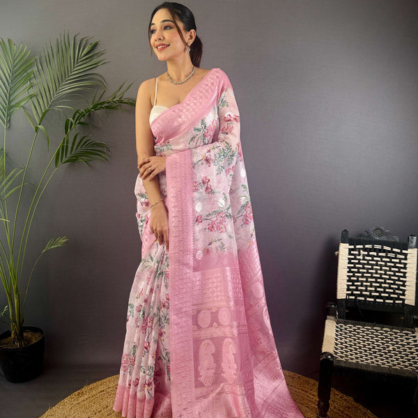 Sonakshi Women's Pink Blend Silk Jacquard Woven Traditional Saree with Blouse - Distacart