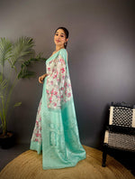 Thumbnail for Sonakshi Women's Seagreen Blend Silk Jacquard Woven Traditional Saree with Blouse
