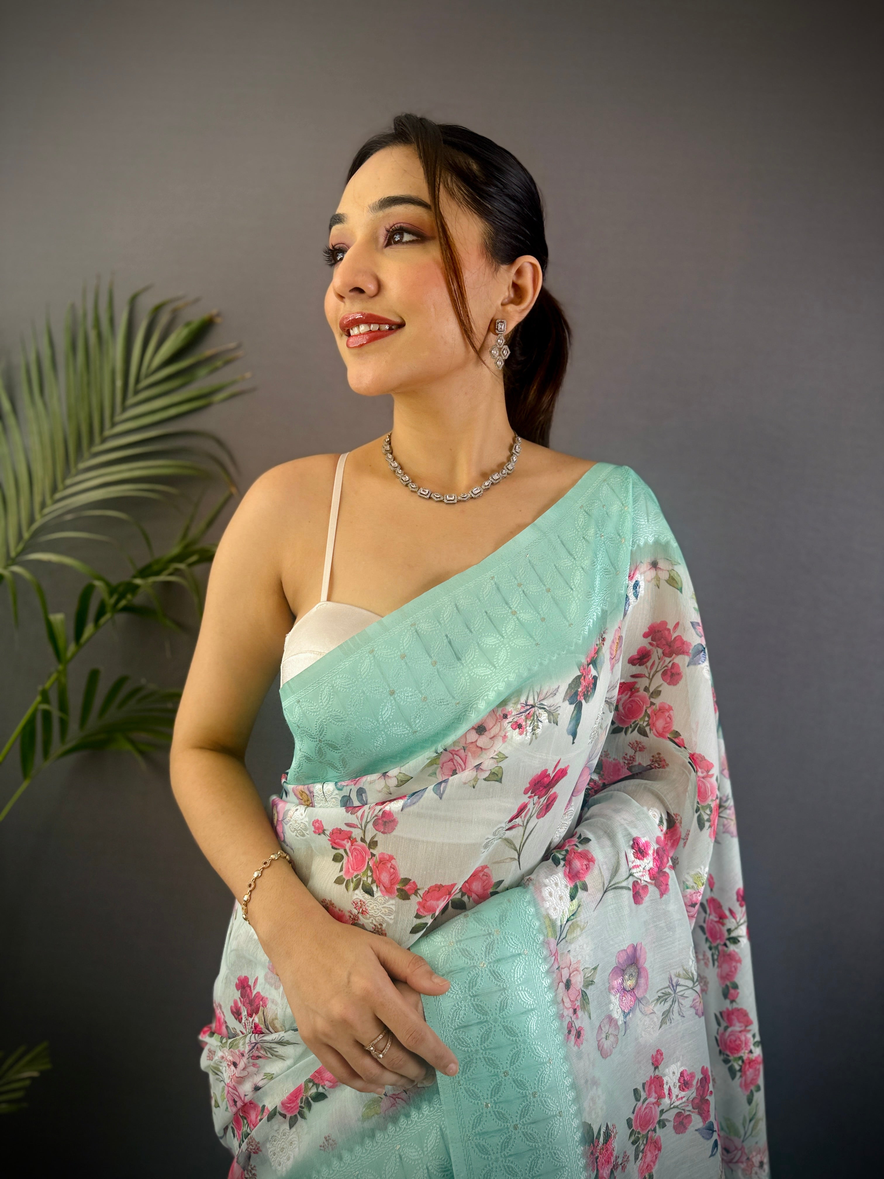 Sonakshi Women's Seagreen Blend Silk Jacquard Woven Traditional Saree with Blouse