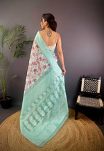 Thumbnail for Sonakshi Women's Seagreen Blend Silk Jacquard Woven Traditional Saree with Blouse