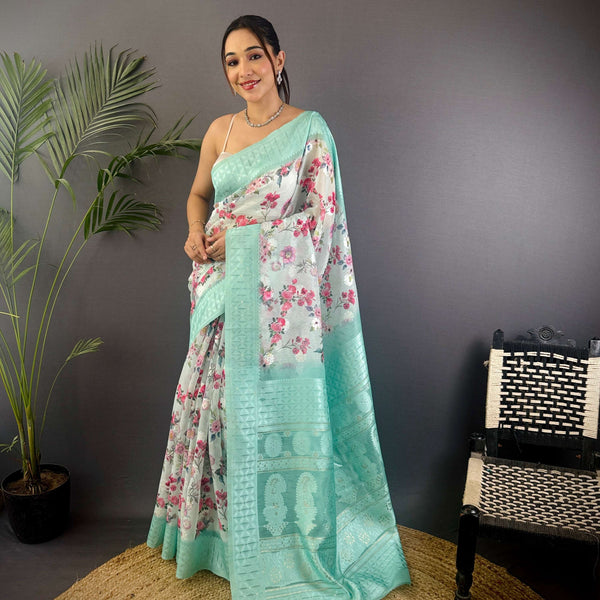 Sonakshi Women's Seagreen Blend Silk Jacquard Woven Traditional Saree with Blouse - Distacart