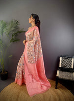 Thumbnail for Sonakshi Women's Peach Blend Silk Jacquard Woven Traditional Saree with Blouse