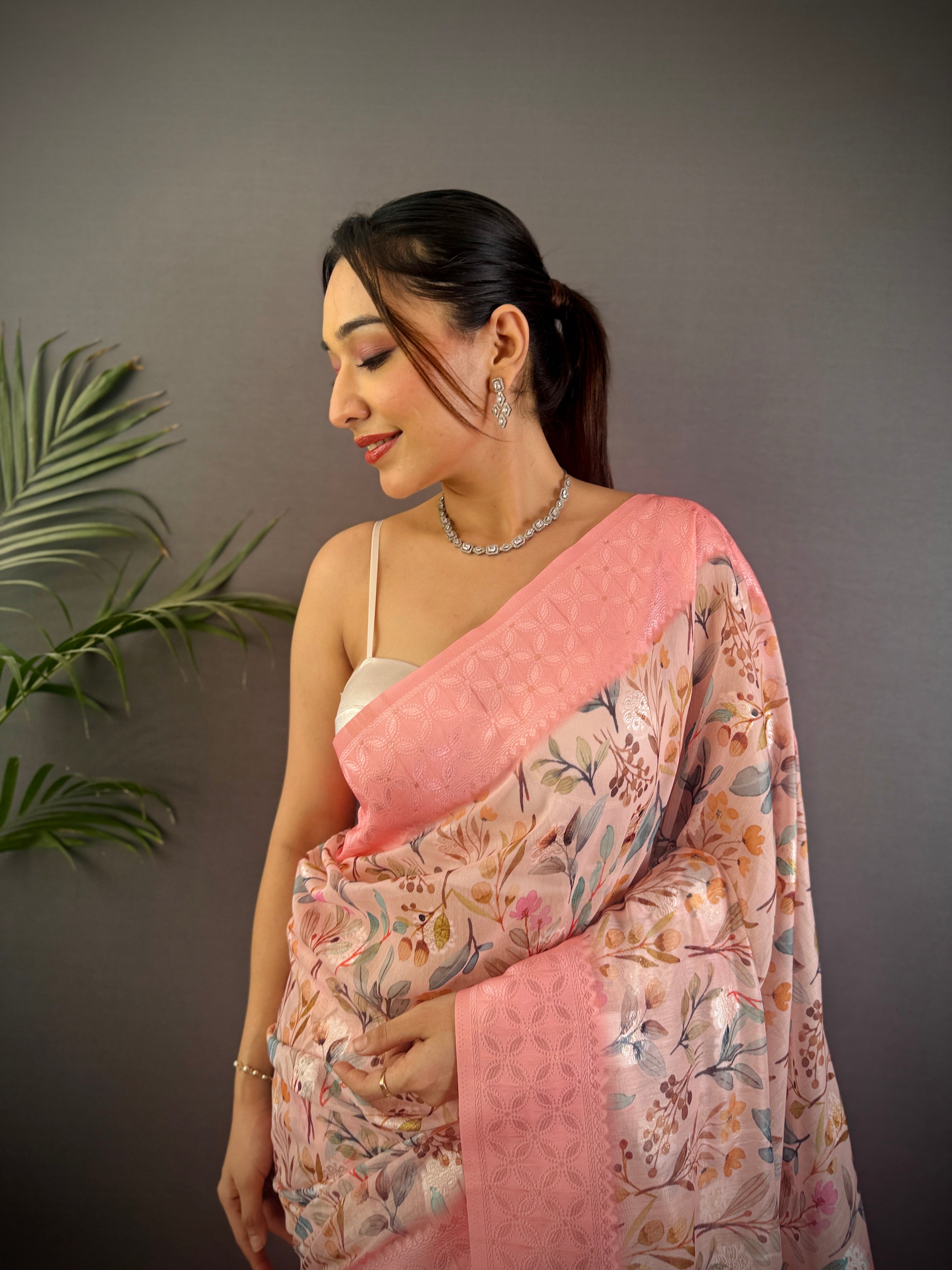 Sonakshi Women's Peach Blend Silk Jacquard Woven Traditional Saree with Blouse