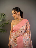Thumbnail for Sonakshi Women's Peach Blend Silk Jacquard Woven Traditional Saree with Blouse