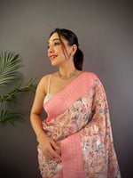 Thumbnail for Sonakshi Women's Peach Blend Silk Jacquard Woven Traditional Saree with Blouse