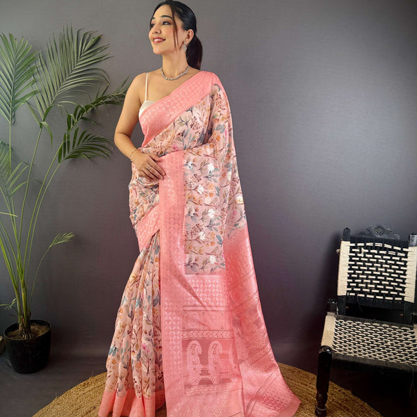 Sonakshi Women's Peach Blend Silk Jacquard Woven Traditional Saree with Blouse - Distacart
