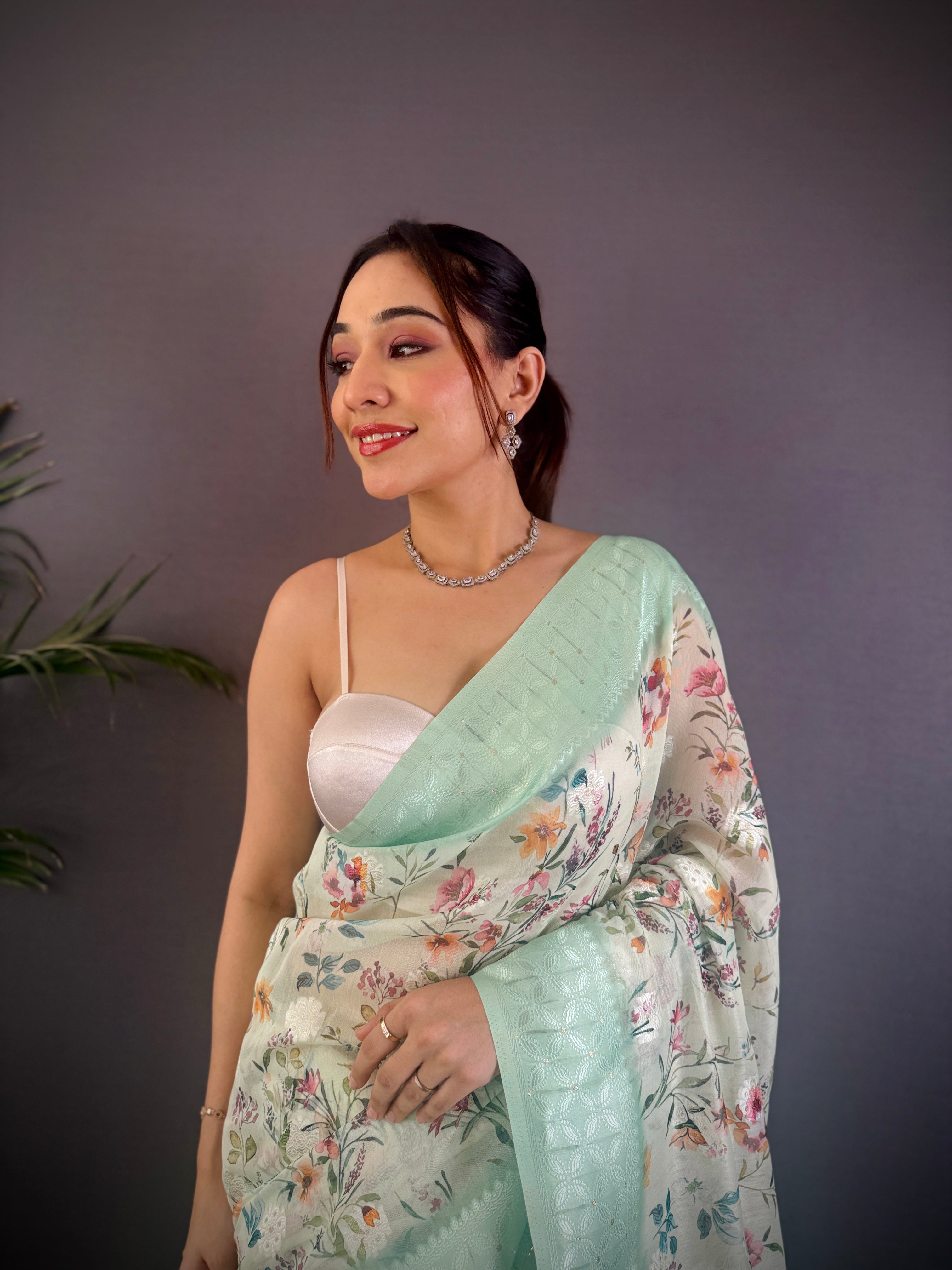 Sonakshi Women's Sky Blend Silk Jacquard Woven Traditional Saree with Blouse