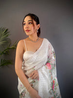 Thumbnail for Sonakshi Women's White Blend Silk Jacquard Woven Traditional Saree with Blouse