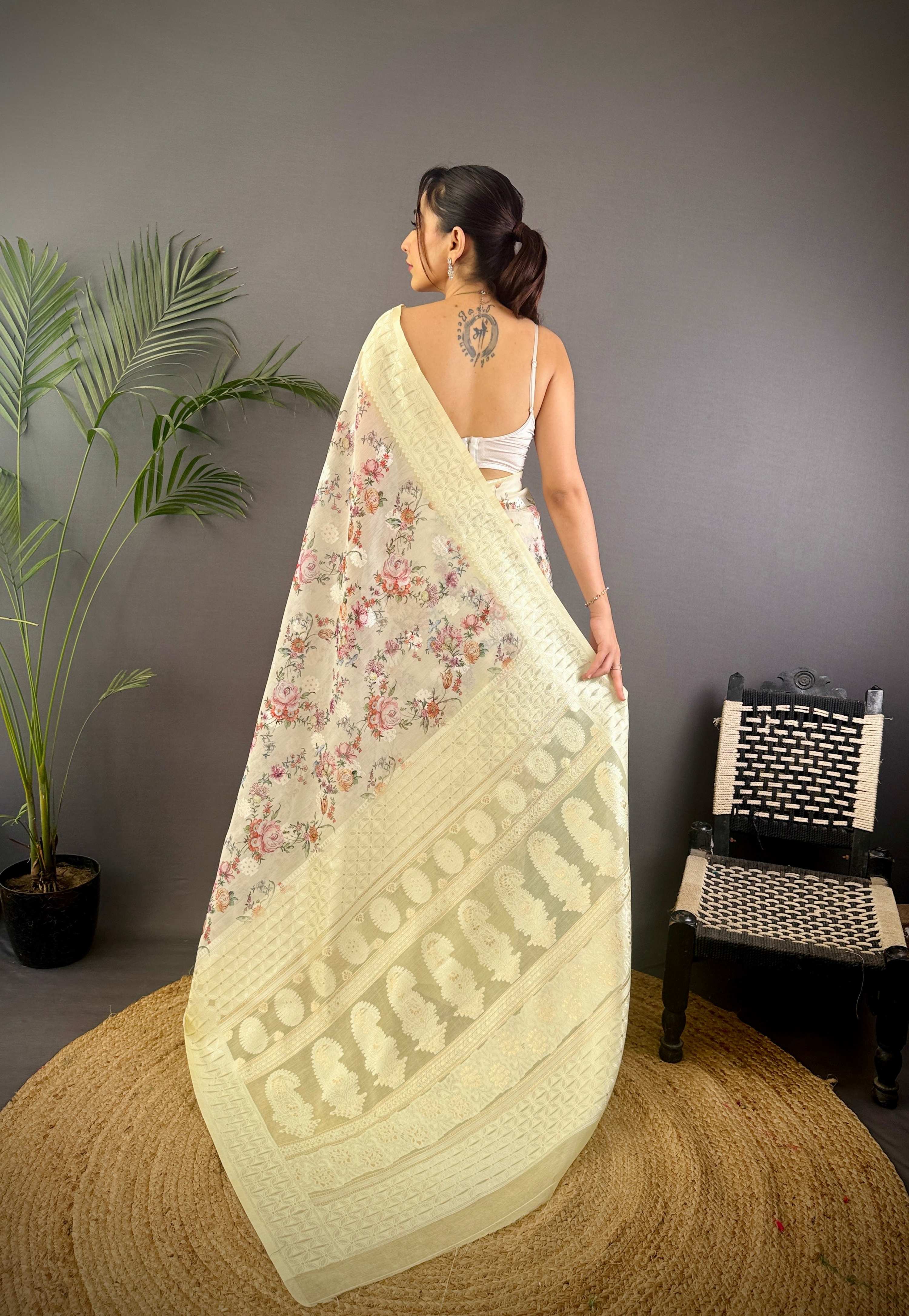 Sonakshi Women's Lemon Blend Silk Jacquard Woven Traditional Saree with Blouse