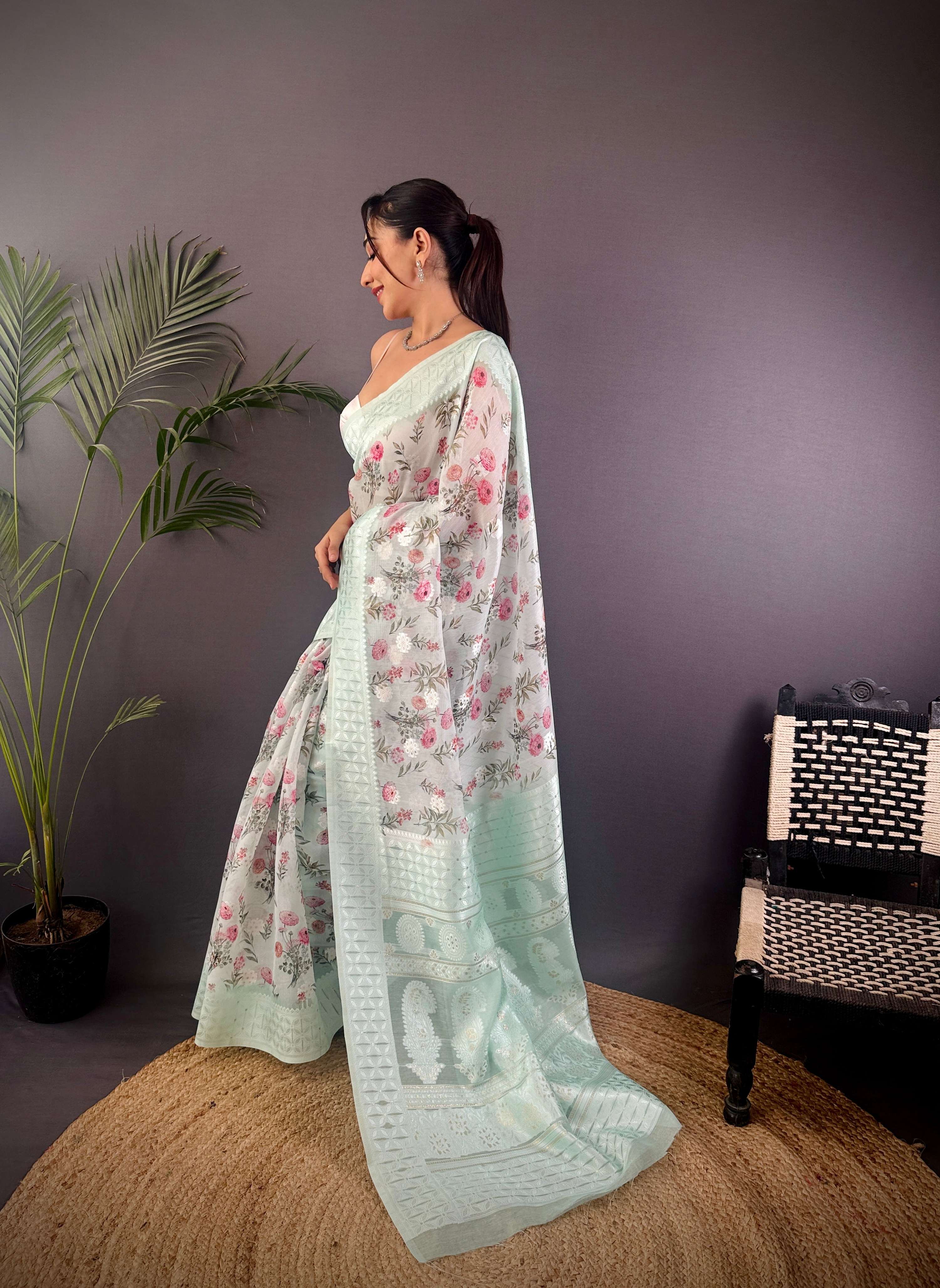 Sonakshi Women's Water Blend Silk Jacquard Woven Traditional Saree with Blouse