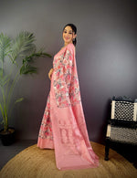 Thumbnail for Sonakshi Women's Pink Blend Silk Jacquard Woven Traditional Saree with Blouse