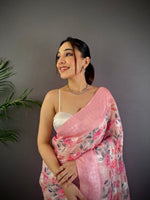 Thumbnail for Sonakshi Women's Pink Blend Silk Jacquard Woven Traditional Saree with Blouse
