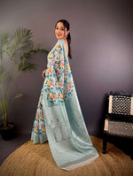 Thumbnail for Sonakshi Women's Sky Blend Silk Jacquard Woven Traditional Saree with Blouse - Distacart