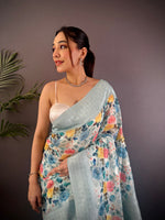 Thumbnail for Sonakshi Women's Sky Blend Silk Jacquard Woven Traditional Saree with Blouse - Distacart