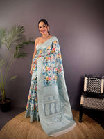 Thumbnail for Sonakshi Women's Sky Blend Silk Jacquard Woven Traditional Saree with Blouse - Distacart
