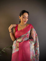 Thumbnail for Sonakshi Women's Rani Blend Silk Jacquard Woven Traditional Saree with Blouse