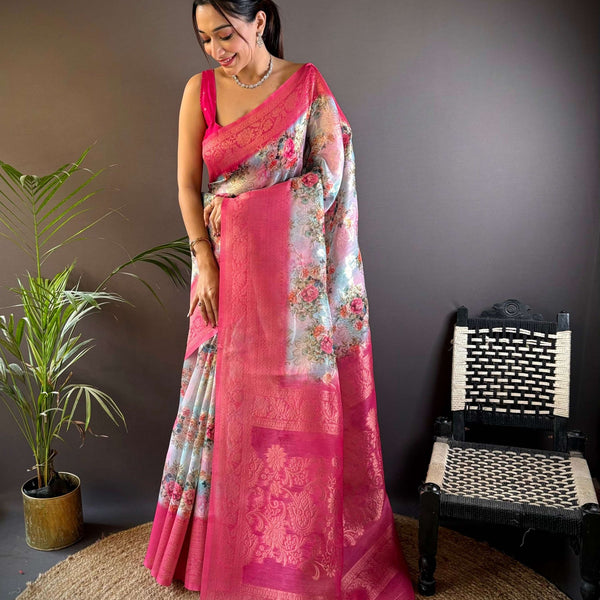 Sonakshi Women's Rani Blend Silk Jacquard Woven Traditional Saree with Blouse - Distacart