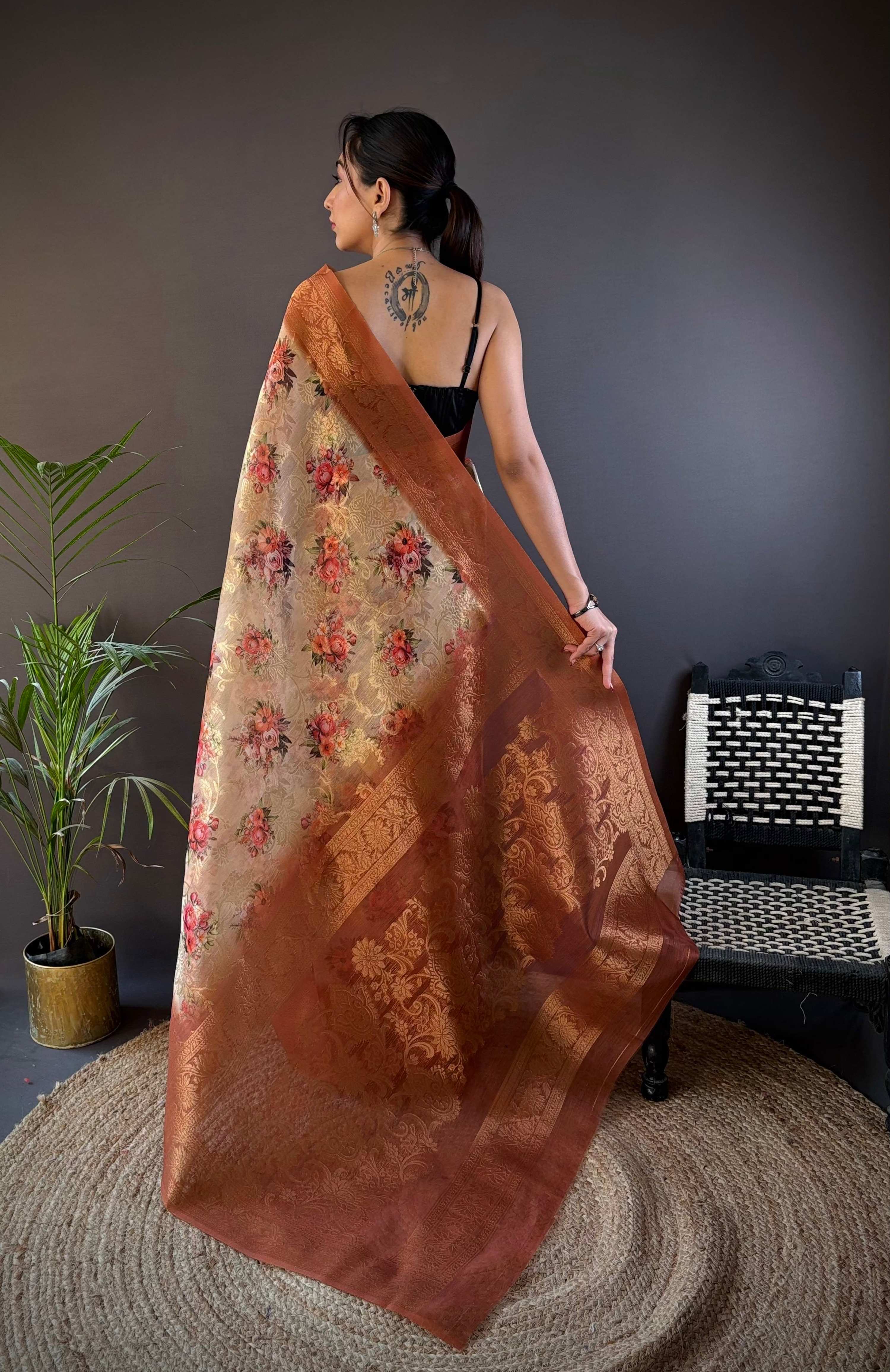 Sonakshi Women's Tamba Blend Silk Jacquard Woven Traditional Saree with Blouse