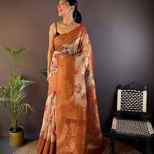 Sonakshi Women's Tamba Blend Silk Jacquard Woven Traditional Saree with Blouse - Distacart