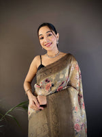 Thumbnail for Sonakshi Women's Grey Blend Silk Jacquard Woven Traditional Saree with Blouse