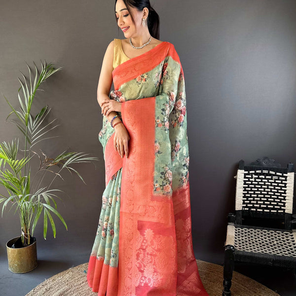 Sonakshi Women's Gajri Blend Silk Jacquard Woven Traditional Saree with Blouse - Distacart