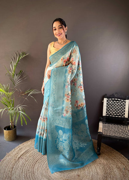 Sonakshi Women's Feroji Blend Silk Jacquard Woven Traditional Saree with Blouse