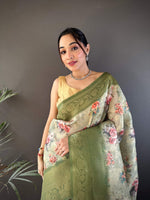 Thumbnail for Sonakshi Women's Green Blend Silk Jacquard Woven Traditional Saree with Blouse
