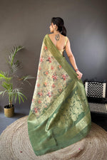 Thumbnail for Sonakshi Women's Green Blend Silk Jacquard Woven Traditional Saree with Blouse