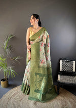 Thumbnail for Sonakshi Women's Green Blend Silk Jacquard Woven Traditional Saree with Blouse
