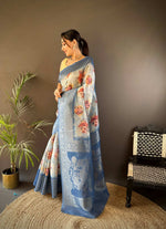 Thumbnail for Sonakshi Women's Dark Sky Blend Silk Jacquard Woven Traditional Saree with Blouse - Distacart