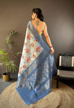 Thumbnail for Sonakshi Women's Dark Sky Blend Silk Jacquard Woven Traditional Saree with Blouse - Distacart